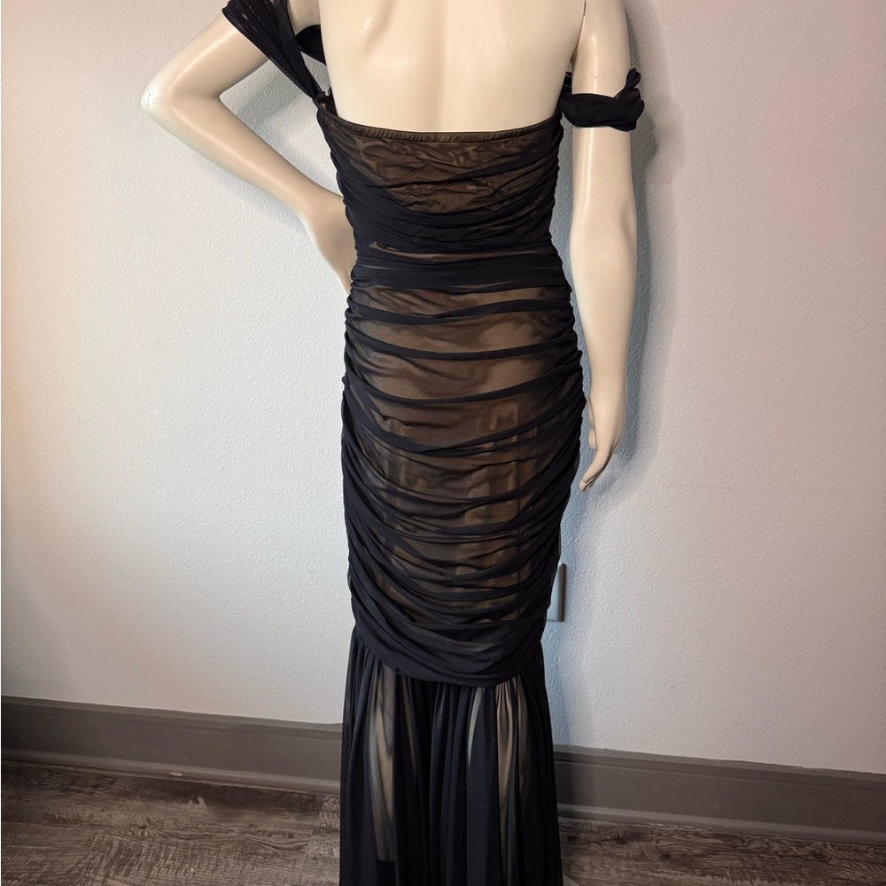 Norma Kamali Walter Fishtail Gown in Black Mesh Long Large 40 $475 - Picture 5 of 5